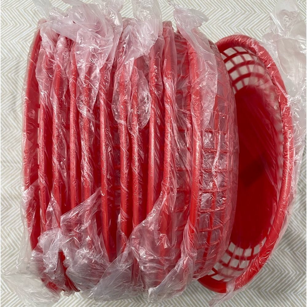 Bundle of 12 Carlisle Red Bread And Bun Basket Oval Basket. 9-1/4" L x 6" W.